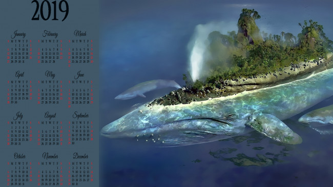 Обои картинки фото календари, фэнтези, растения, кит, водоем