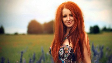 Картинка девушки -+рыжеволосые+и+разноцветные улыбка длинные рыжие волосы