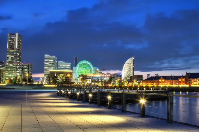 Обои картинки фото города, йокогама , япония, здания, дома, огни, набережная