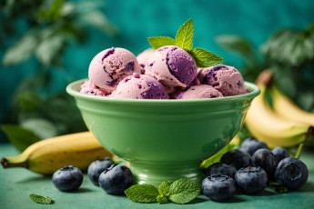 Картинка еда мороженое +десерты мята ягоды черника банан