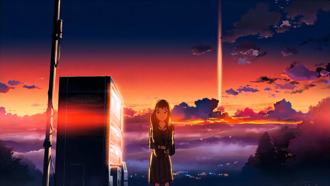Обои картинки фото аниме, kumo no mukou,  yakusoku no basho, девушка, здание, закат