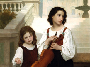 Картинка рисованное adolphe-william+bouguereau девочки скрипка лестница дворец