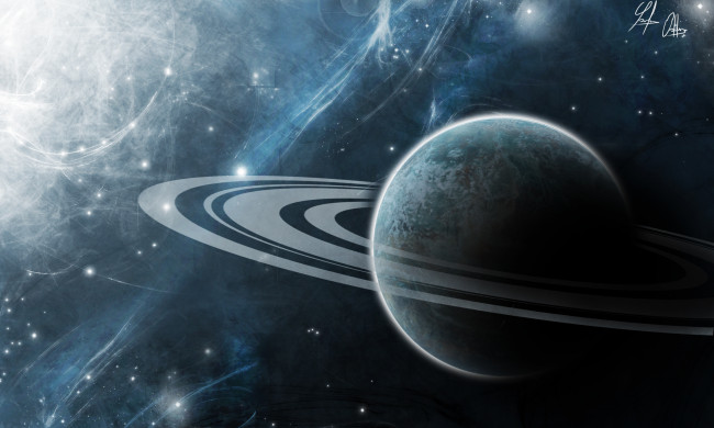 Обои картинки фото космос, арт, кольца, туманность, сатурн, планета
