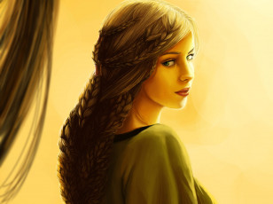 Картинка рисованное люди взгляд девушка плетение косички волосы глаза лицо платье