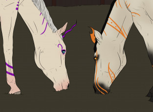 Картинка рисованное животные +лошади лошади фон