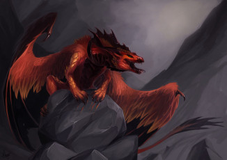 Картинка рисованное животные +сказочные +мифические камень дракон