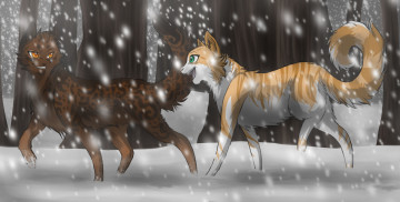 Картинка рисованное животные +собаки собаки снег лес