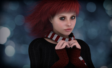 Картинка 3д+графика портрет+ portraits рыжая фон девушка взгляд