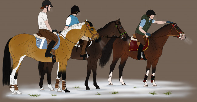 Обои картинки фото рисованное, животные,  лошади, всадники, лошади
