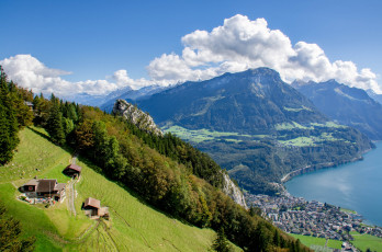 обоя canton schwyz,  switzerland, города, - пейзажи, озеро, горы