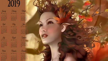 Картинка календари фэнтези девушка листья лицо