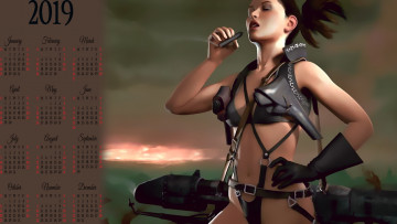 Картинка календари фэнтези девушка оружие сигара