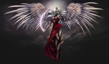 Картинка фэнтези ангелы девушка фон платье крылья