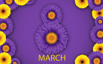 обоя 8 марта, праздничные, международный женский день - 8 марта, 8, марта, открытка, цветы, весна, счастливый, женский, день, фиолетовый, фон, хризантемы