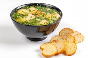 Картинка еда первые+блюда суп сухарики укроп