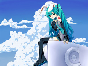 Картинка аниме vocaloid уши сидя динамик облака вокалоид hatsune miku девочка tinmo