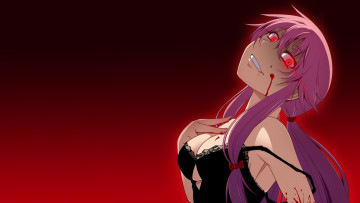 Картинка аниме mirai nikki кровь декольте розовые волосы solo красные глаза gasai yuno длинные девушка
