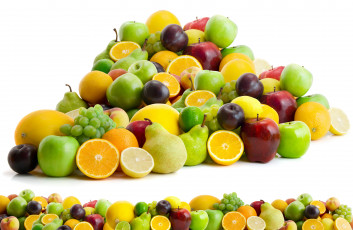 Картинка еда фрукты +ягоды персики апельсины сливы груши яблоки виноград