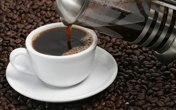 Картинка еда кофе +кофейные+зёрна кофейник блюдце зерна чашка