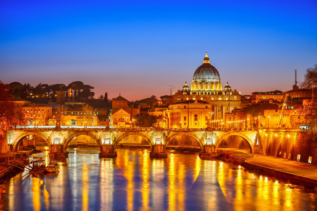 Обои картинки фото города, рим,  ватикан , италия, мост, город, сумерки