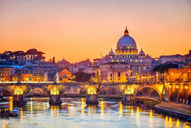 Обои картинки фото города, рим,  ватикан , италия, сумерки, мост, город
