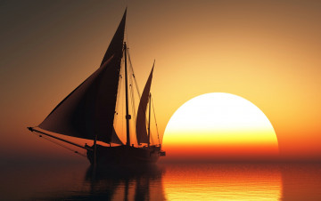 Картинка парусник корабли 3d корабль море закат красиво