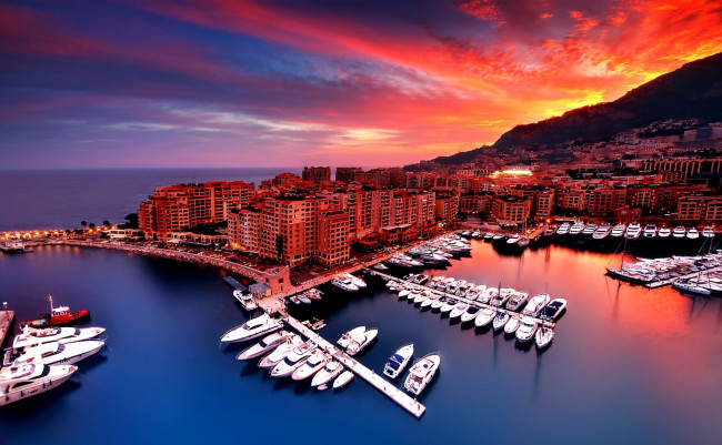 Обои картинки фото закат в монако, города, монако , монако, закат, в