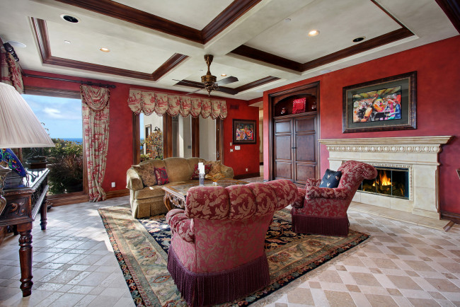 Обои картинки фото интерьер, гостиная, дизайн, диван, кресло, ковер, камин