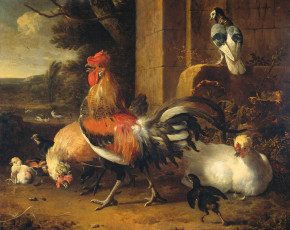 Картинка рисованное живопись животные петух мельхиор де хондекутер картина скотный двор