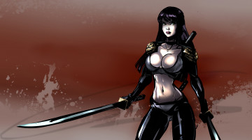 Картинка рисованное комиксы меч взгляд фон девушка