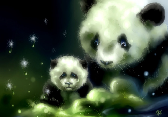 Обои картинки фото рисованное, животные,  панды, панды