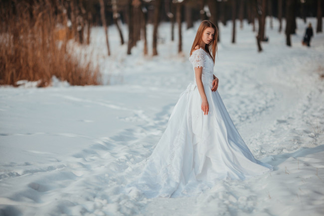 Обои картинки фото девушки, - невесты, зима, невеста, снег