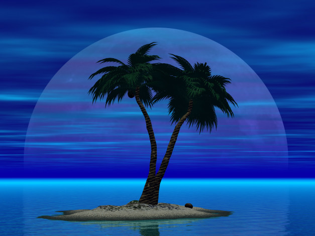 Обои картинки фото 3д, графика, sea, undersea, море, остров, пальмы