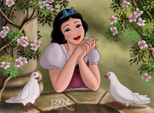 Картинка мультфильмы snow white and the seven dwarfs девушка голуби