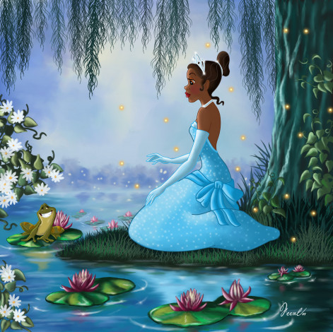 Обои картинки фото мультфильмы, the, princess, and, frog, вода, девушка