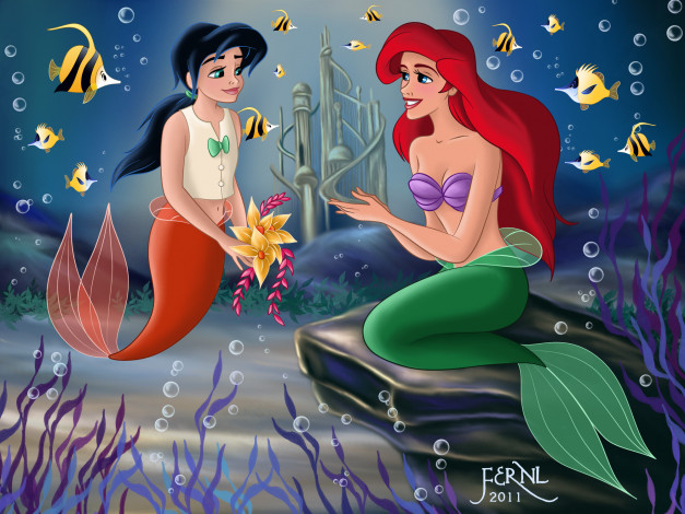 Обои картинки фото мультфильмы, the, little, mermaid, русалки, рыбы