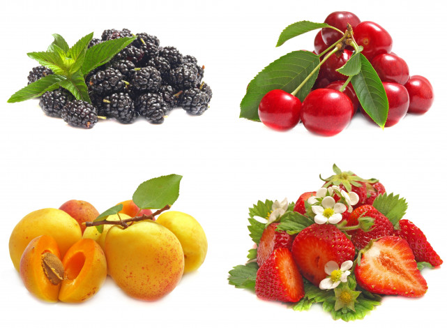 Обои картинки фото еда, фрукты, ягоды, коллаж, вишня, клубника, смородина