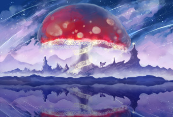 Картинка фэнтези иные+миры +иные+времена водоем мир иной гигант гриб горы