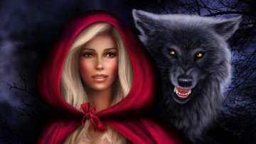 Картинка рисованное кино волк красная шапочка капюшон хищник девушка