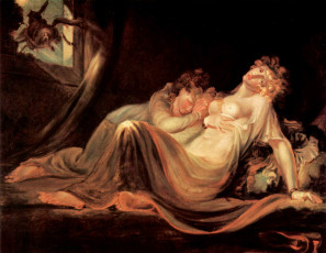 обоя an incubus leaving two sleeping girls-fuseli, рисованное, живопись, демон, инкуб, окно, женщины