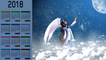 Картинка календари аниме крылья девушка облака