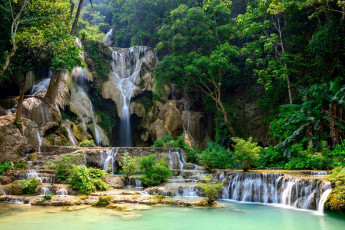 Картинка kuang+si+falls laos природа водопады kuang si falls