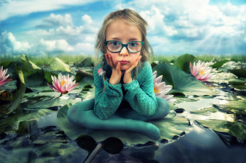 Картинка разное дети девочка очки озеро лотосы