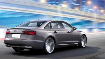 обоя audi a6, автомобили, audi, серебристый, скорость, дорога, огни
