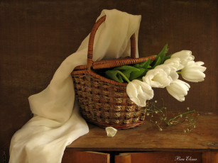 Картинка цветы тюльпаны корзинка шаль