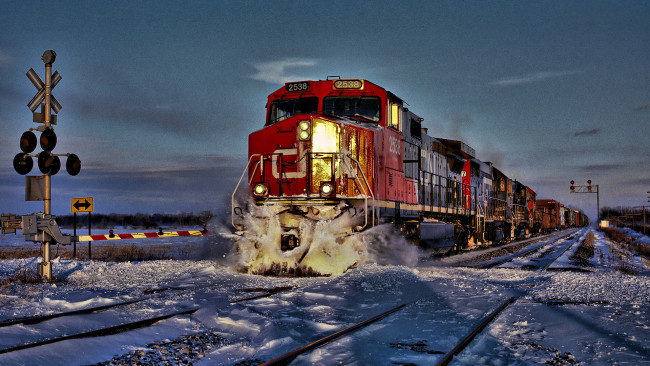 Обои картинки фото техника, поезда, заносы, состав, снег, локомотив, пути