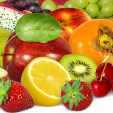 Картинка еда фрукты +ягоды ягоды глубника черешня лимон киви яблоко виноград айва персик
