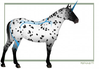 Картинка рисованные животные +сказочные +мифические конь рог пятна