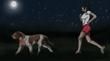 Картинка рисованные люди собака девочка