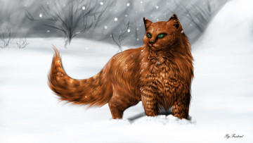Картинка рисованные животные +коты кот взгляд снег